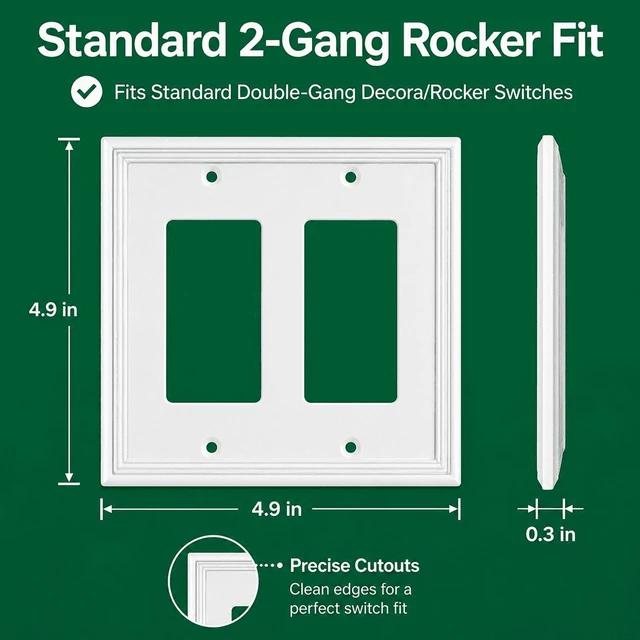 Alt view image 5 of 7 - C White Decorative Double Decorator Switch Covers Wall Plate, Natural Material Rocker Switch Plates for Receptacle, GFCI Outlet, Dimmer Switch - Modern Style (2 Gang Decorator 2 Pack)