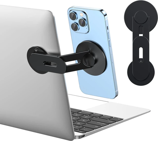 Main image of Magnetic Phone Holder for Laptop for MagSafe for iPhone 16/15/14/13/12 & All Phones, 180°Adjustable Phone Side Mount for Computer Monitor for Tesla, Desktop Cell Phone Bracket, Gray