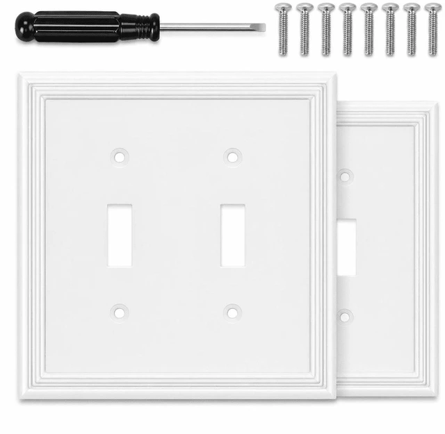 Main image of C White Decorative Double Toggle Light Switch Covers Wall Plate, Natural Material Switch Plate Covers - Modern Style (2 Gang Toggle 2 Pack)
