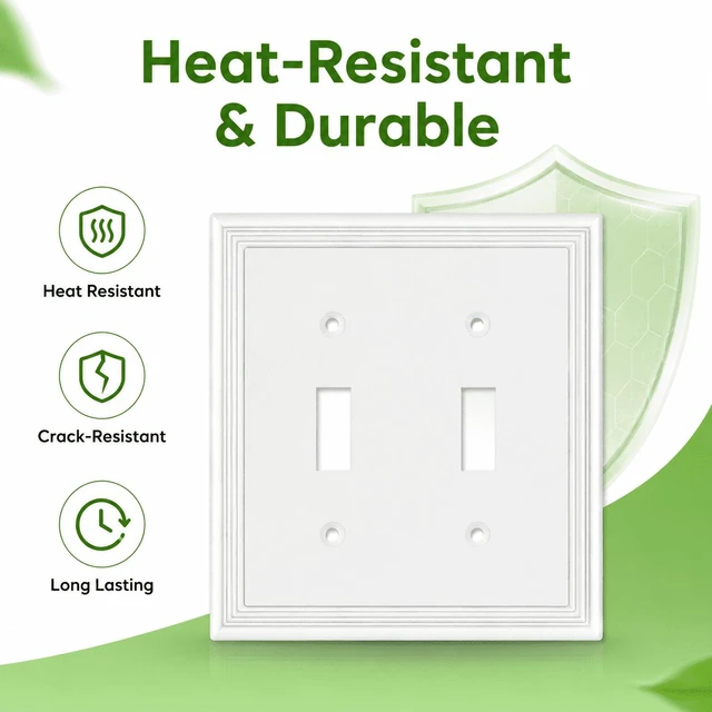 Alt view image 4 of 7 - C White Decorative Double Toggle Light Switch Covers Wall Plate, Natural Material Switch Plate Covers - Modern Style (2 Gang Toggle 2 Pack)