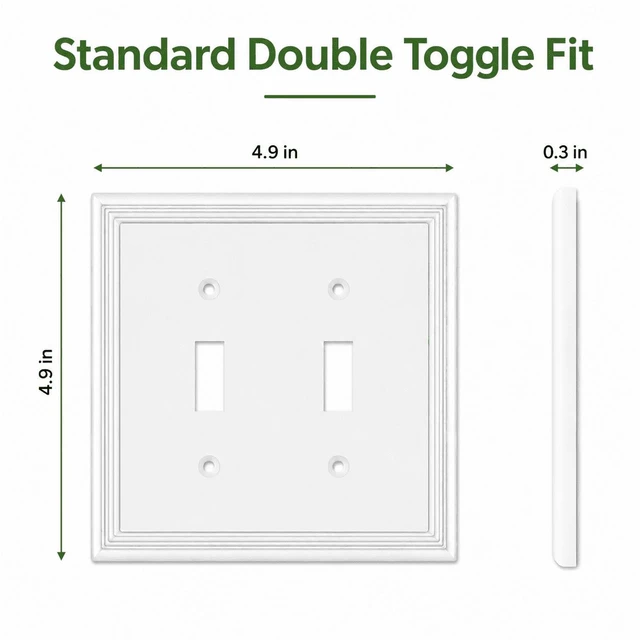 Alt view image 5 of 7 - C White Decorative Double Toggle Light Switch Covers Wall Plate, Natural Material Switch Plate Covers - Modern Style (2 Gang Toggle 2 Pack)