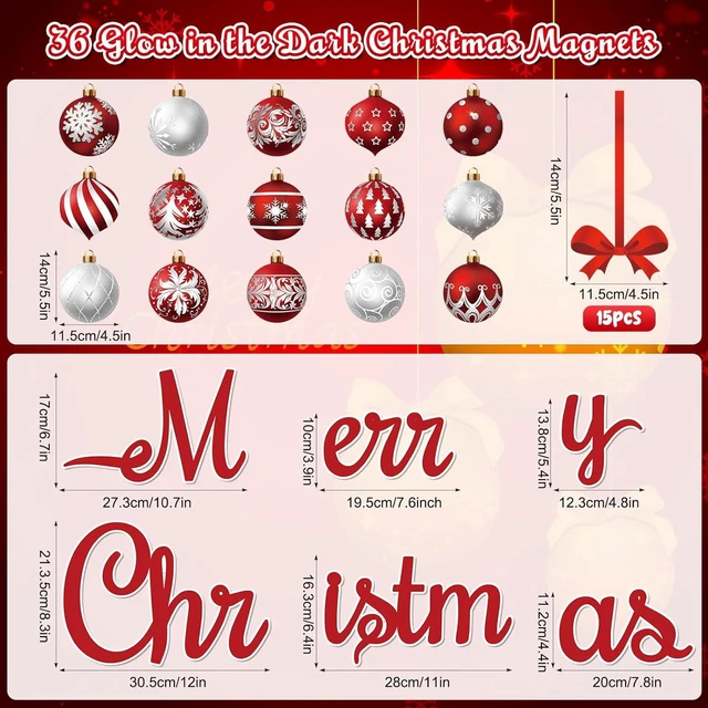 Alt view image 2 of 7 - CozyNestFinds 36 Pcs Christmas Garage Door Magnets Decorations, Glow in The Dark Xmas Ball Garage Door Decorations, Merry Christmas Magnets for Refrigerator Fridge Kitchen Car Indoor Outdoor Decor