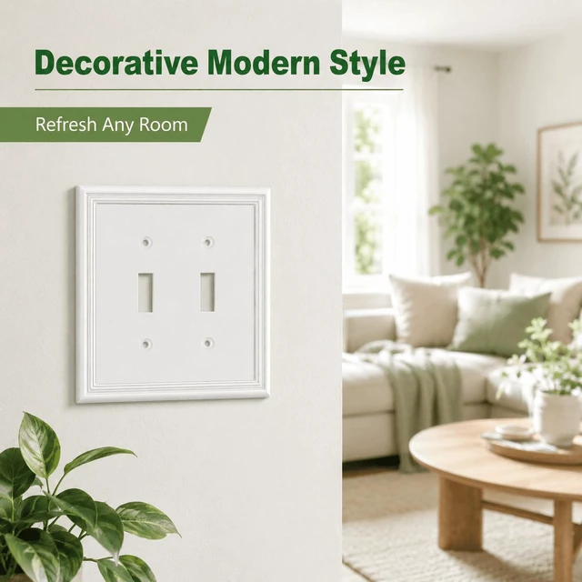 Alt view image 7 of 7 - C White Decorative Double Toggle Light Switch Covers Wall Plate, Natural Material Switch Plate Covers - Modern Style (2 Gang Toggle 2 Pack)
