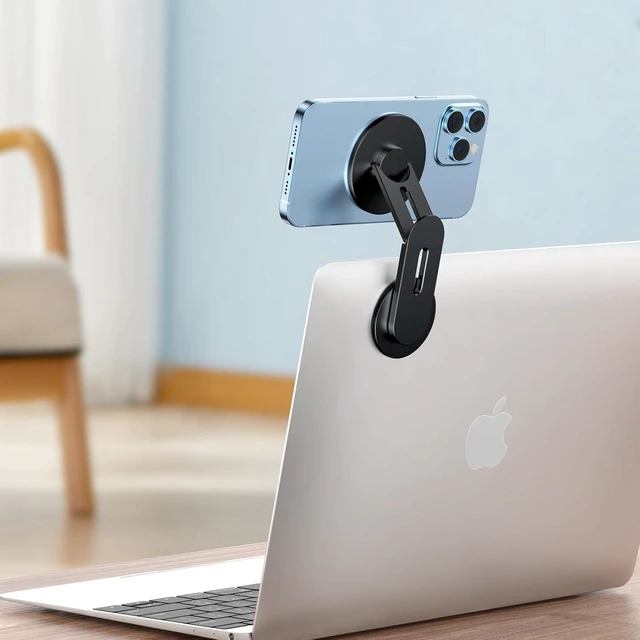 Alt view image 7 of 7 - Magnetic Phone Holder for Laptop for MagSafe for iPhone 16/15/14/13/12 & All Phones, 180°Adjustable Phone Side Mount for Computer Monitor for Tesla, Desktop Cell Phone Bracket, Gray