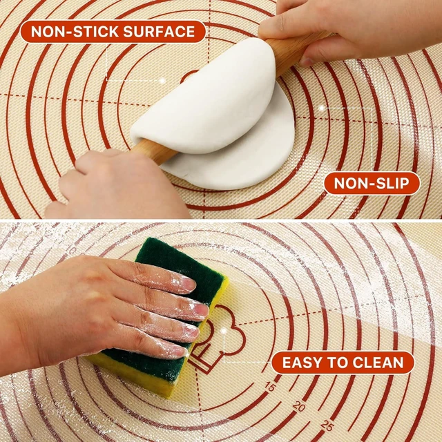 Alt view image 3 of 7 - KK Silicone Baking Mat,28"x 20" Extra Thick Large Non Stick Sheet Mat with Measurement Non-slip Dough Rolling Mat,Reusable Food Grade Silicone Counter Mat for Making Cookies,Macarons,Bread and Pastry