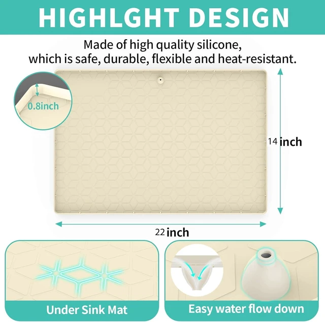 Alt view image 2 of 7 - CozyNestFinds Under Sink Mat, 14"x22" Under Sink Mats for Kitchen, Silicone Waterproof Under Sink Liner, Sink Cabinet Organizer Tray with Drain Hole