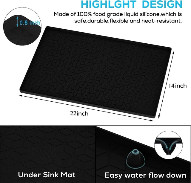 Alt view image 2 of 7 - CozyNestFinds Under Sink Mat, 14"x22" Under Sink Mats for Kitchen, Silicone Waterproof Under Sink Liner, Sink Cabinet Organizer Tray with Drain Hole