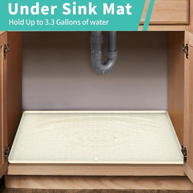 Alt view image 4 of 7 - CozyNestFinds Under Sink Mat, 14"x22" Under Sink Mats for Kitchen, Silicone Waterproof Under Sink Liner, Sink Cabinet Organizer Tray with Drain Hole
