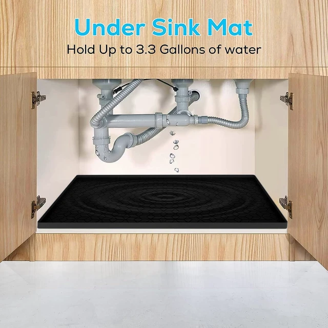Alt view image 2 of 7 - CozyNestFinds Under Sink Mat, 19"x22" Under Sink Mats for Kitchen, Silicone Waterproof Under Sink Liner, Sink Cabinet Organizer Tray with Drain Hole (Black, 19X22)