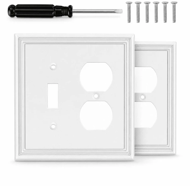 Main image of C White Decorative Combination Light Switch Covers Wall Plate, Natural Material Switch Plate Outlet Covers - Modern Style (2 Gang Toggle/Duplex 2 Pack)