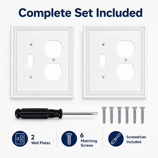 Alt view image 2 of 7 - C White Decorative Combination Light Switch Covers Wall Plate, Natural Material Switch Plate Outlet Covers - Modern Style (2 Gang Toggle/Duplex 2 Pack)