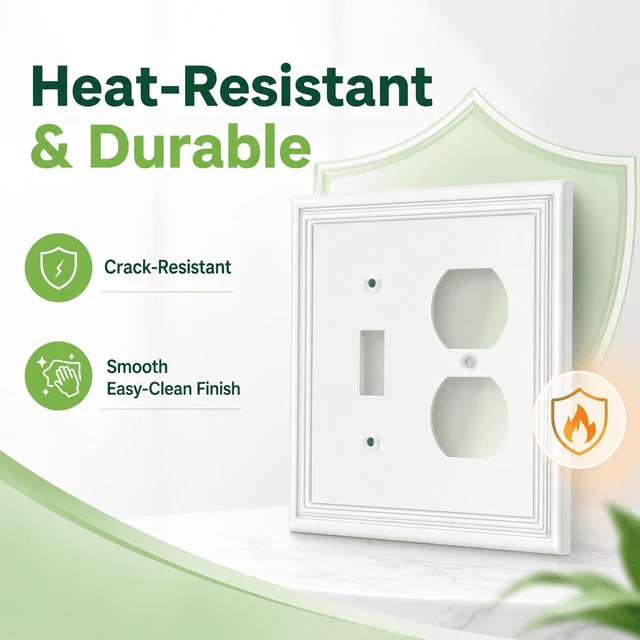 Alt view image 4 of 7 - C White Decorative Combination Light Switch Covers Wall Plate, Natural Material Switch Plate Outlet Covers - Modern Style (2 Gang Toggle/Duplex 2 Pack)