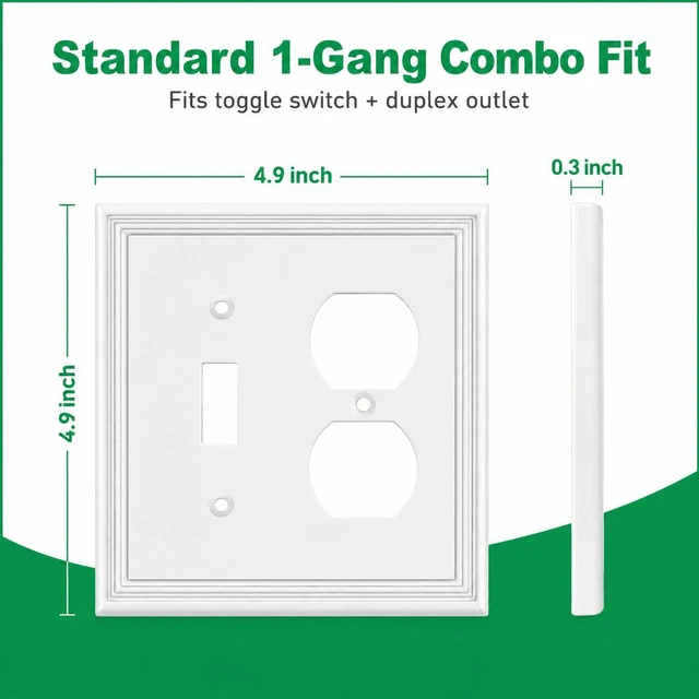 Alt view image 5 of 7 - C White Decorative Combination Light Switch Covers Wall Plate, Natural Material Switch Plate Outlet Covers - Modern Style (2 Gang Toggle/Duplex 2 Pack)