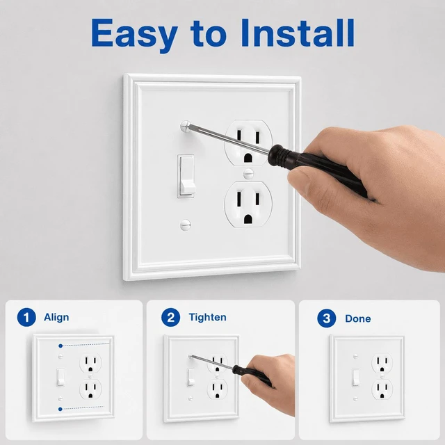 Alt view image 7 of 7 - C White Decorative Combination Light Switch Covers Wall Plate, Natural Material Switch Plate Outlet Covers - Modern Style (2 Gang Toggle/Duplex 2 Pack)