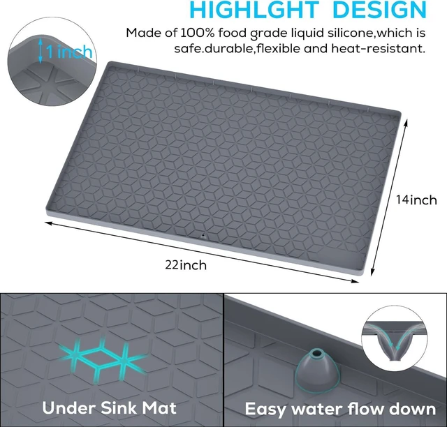 Alt view image 2 of 7 - CozyNestFinds Under Sink Mats 14"x22" for Kitchen,Silicone Waterproof Liner,Sink Silicone Tray with Drain Hole,Storage and Organizers,Cabinet and Counter Protector,Litter Mat,Pet Cat Puppy Essentials
