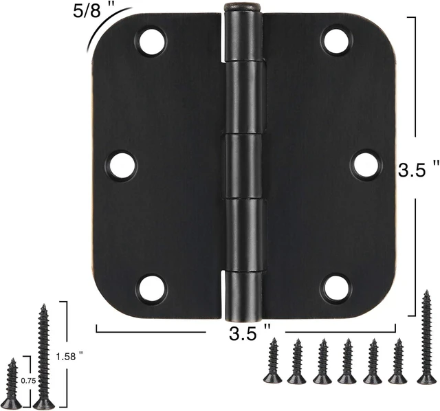 Alt view image 2 of 6 - 6 Pack Matte Black Interior Door Hinges, 3.5" x 3.5" with 5/8" Radius, Heavy-Duty Round Hinge with Removable Pin for Bedroom Office Farm Shed Gate Greenhouse Vent Window