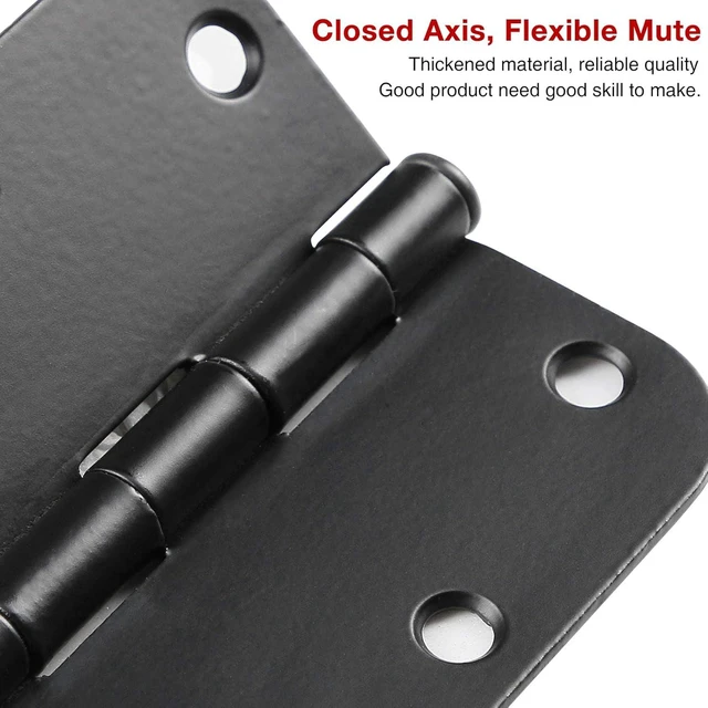 Alt view image 4 of 6 - 6 Pack Matte Black Interior Door Hinges, 3.5" x 3.5" with 5/8" Radius, Heavy-Duty Round Hinge with Removable Pin for Bedroom Office Farm Shed Gate Greenhouse Vent Window