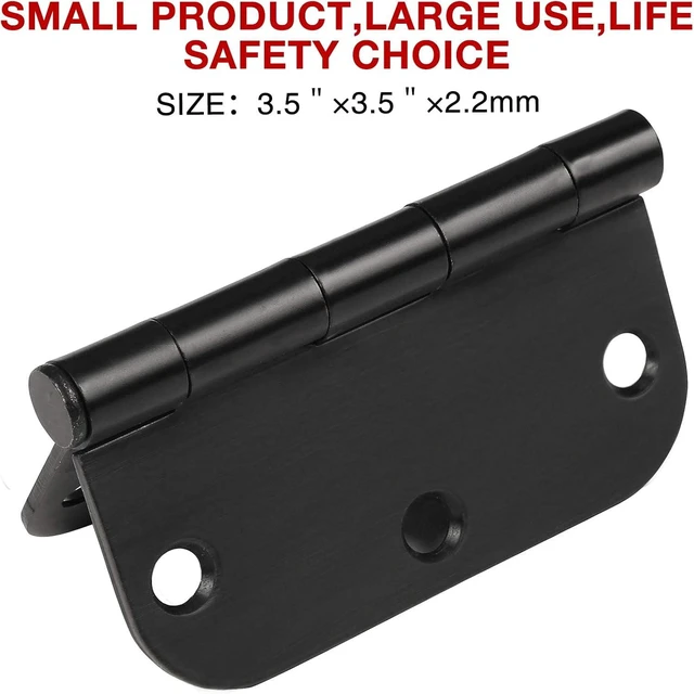Alt view image 6 of 6 - 6 Pack Matte Black Interior Door Hinges, 3.5" x 3.5" with 5/8" Radius, Heavy-Duty Round Hinge with Removable Pin for Bedroom Office Farm Shed Gate Greenhouse Vent Window