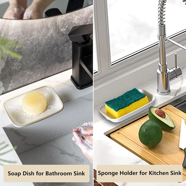Alt view image 4 of 7 - CozyNestFinds Soap Dish for Shower, Ceramic Soap Dishes for Bar Soap Sponge, Shower Soap Holder Saver Tray for Bathroom Kitchen Sink, Easy to Clean, Beige