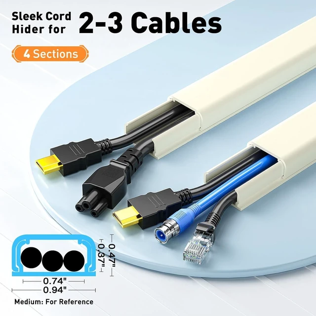 Alt view image 2 of 7 - CozyNestF Cord Hider, 56.7in Cable Hider Cord Covers for Wires on Wall Wire Hider for 2-3 Cords for TV on Wall Easier Setup Cable Cover Management 4X L14.2 W0.94 H0.47in Beige