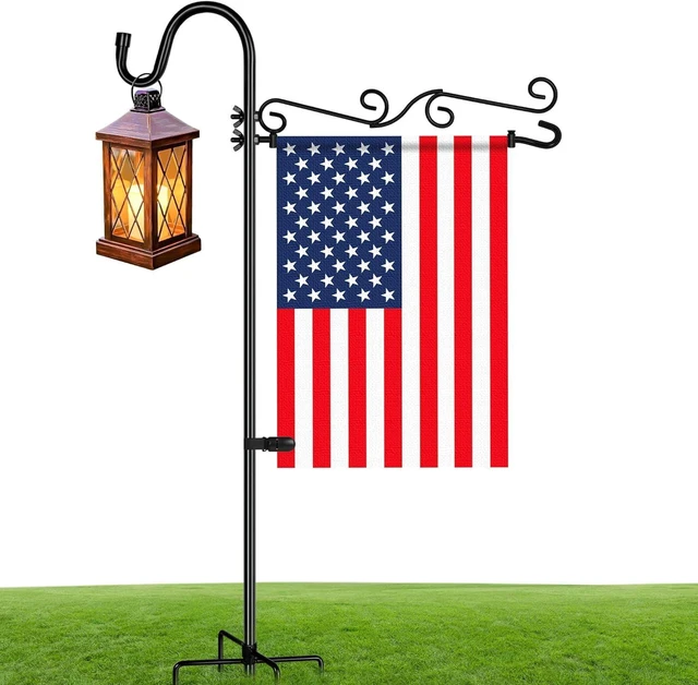 Main image of Garden Flag Holder with Shepherds Hook,Double S Curve Design Garden Flag Stand with 5 Prong Base,Yard Flags Holder with Clip and Spring Stoppers (No Flags) for House,Yard Decorations Outdoor