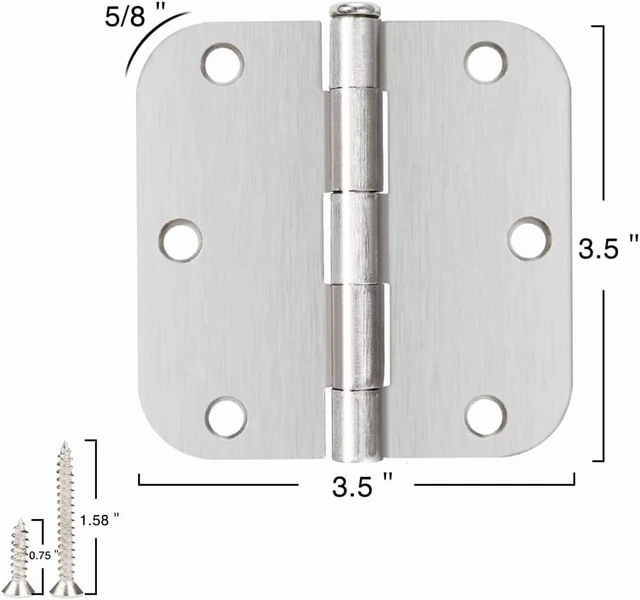 Alt view image 2 of 7 - 6 Pack Matte Black Interior Door Hinges, 3.5" x 3.5" with 5/8" Radius, Heavy-Duty Round Hinge with Removable Pin for Bedroom Office Farm Shed Gate Greenhouse Vent Window