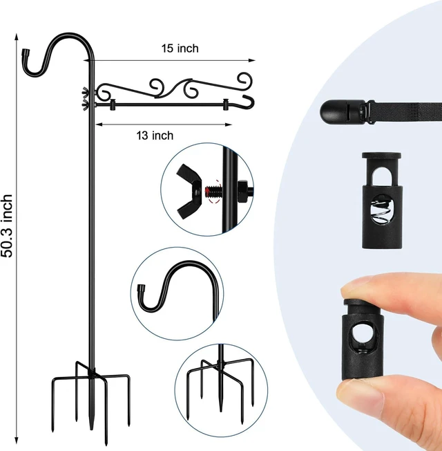 Alt view image 5 of 7 - Garden Flag Holder with Shepherds Hook,Double S Curve Design Garden Flag Stand with 5 Prong Base,Yard Flags Holder with Clip and Spring Stoppers (No Flags) for House,Yard Decorations Outdoor
