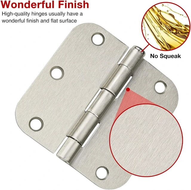 Alt view image 3 of 7 - 6 Pack Matte Black Interior Door Hinges, 3.5" x 3.5" with 5/8" Radius, Heavy-Duty Round Hinge with Removable Pin for Bedroom Office Farm Shed Gate Greenhouse Vent Window