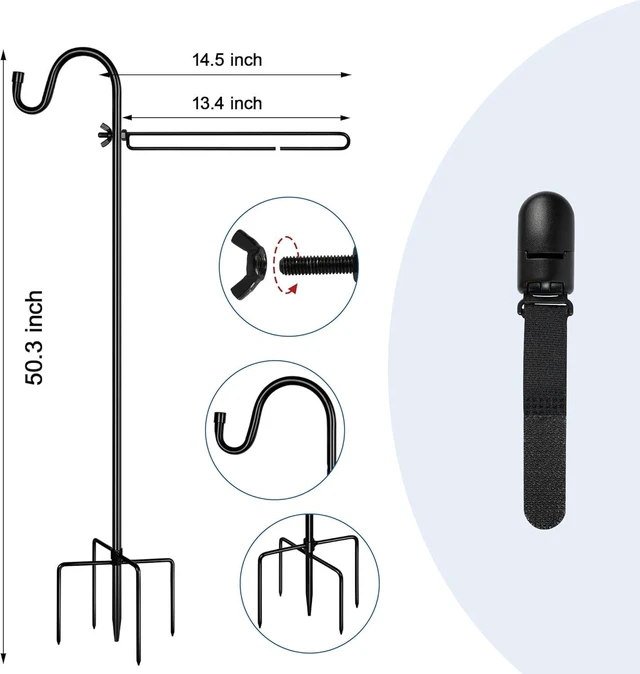 Alt view image 5 of 7 - CozyNestFinds Garden Flag Holder with Shepherds Hook,Double Hoop Design Garden Flag Stand with 5 Prong Base,Yard Flags Holder with Clip (No Flags) for Outside House,Yard Decorations Outdoor