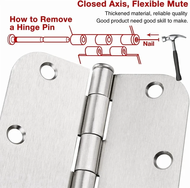 Alt view image 4 of 7 - 6 Pack Matte Black Interior Door Hinges, 3.5" x 3.5" with 5/8" Radius, Heavy-Duty Round Hinge with Removable Pin for Bedroom Office Farm Shed Gate Greenhouse Vent Window