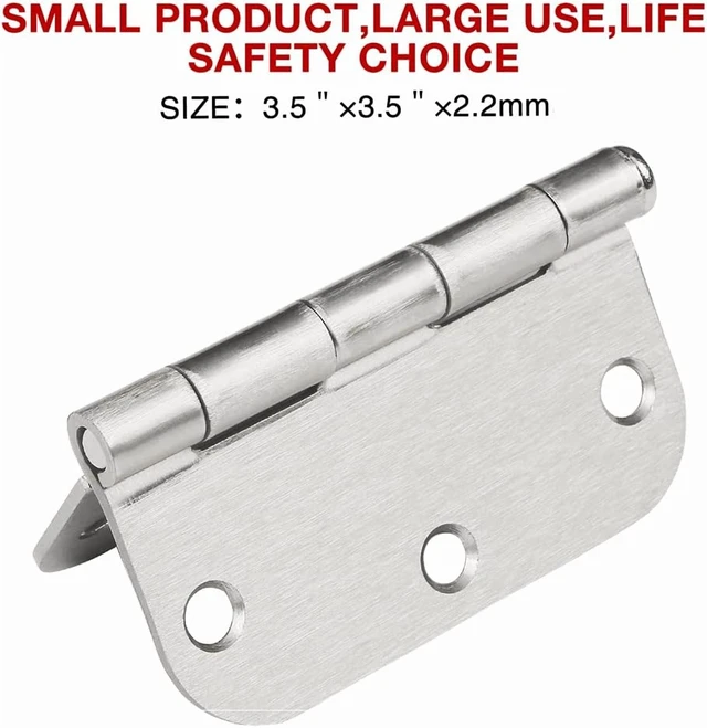Alt view image 6 of 7 - 6 Pack Matte Black Interior Door Hinges, 3.5" x 3.5" with 5/8" Radius, Heavy-Duty Round Hinge with Removable Pin for Bedroom Office Farm Shed Gate Greenhouse Vent Window