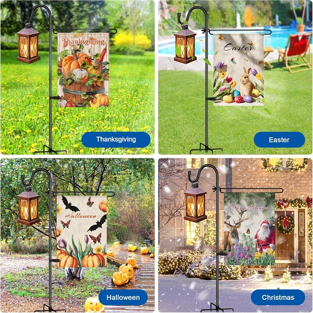Alt view image 6 of 7 - CozyNestFinds Garden Flag Holder with Shepherds Hook,Double Hoop Design Garden Flag Stand with 5 Prong Base,Yard Flags Holder with Clip (No Flags) for Outside House,Yard Decorations Outdoor