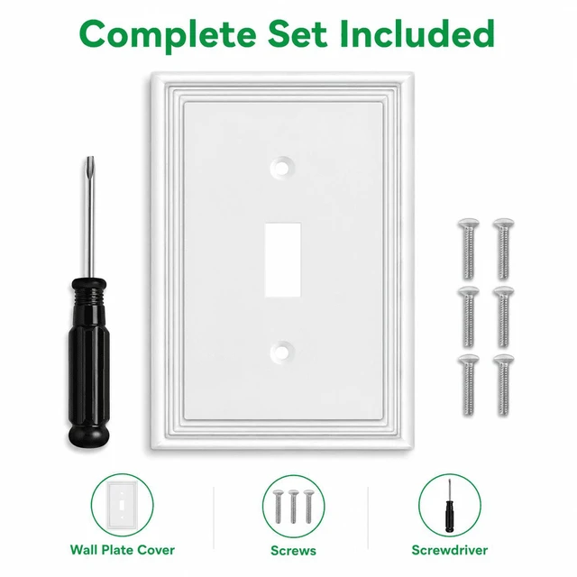 Alt view image 2 of 7 - C White Decorative Single Toggle Light Switch Covers Wall Plate, Natural Material Switch Plate Covers - Modern Style (1 Gang Toggle 4 Pack)