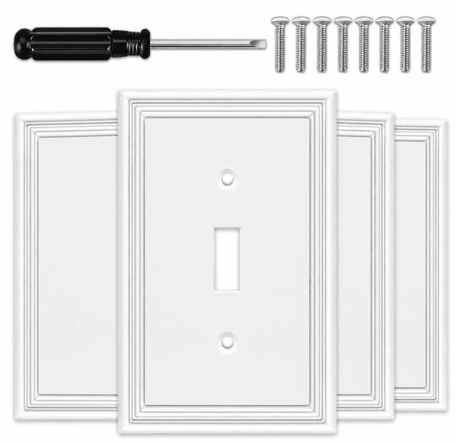 Main image of C White Decorative Single Toggle Light Switch Covers Wall Plate, Natural Material Switch Plate Covers - Modern Style (1 Gang Toggle 4 Pack)
