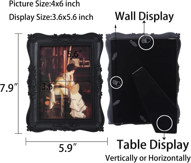 Alt view image 2 of 7 - CozyNestFinds Antique Picture Frames 4x6 Vintage Ornate Gothic Picture Frames Victorian Home Decor Retro Gallery Wall Decor with Front Glass for Wall Mount and Tabletop, Black