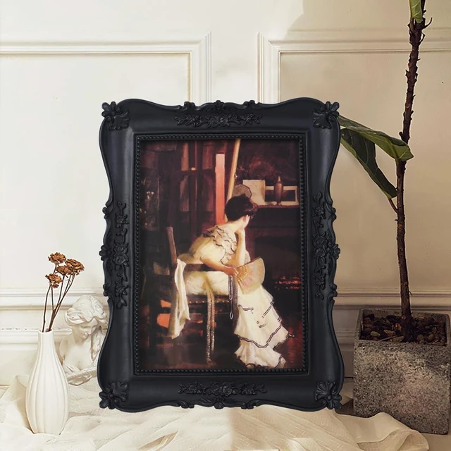 Alt view image 3 of 7 - CozyNestFinds Antique Picture Frames 4x6 Vintage Ornate Gothic Picture Frames Victorian Home Decor Retro Gallery Wall Decor with Front Glass for Wall Mount and Tabletop, Black