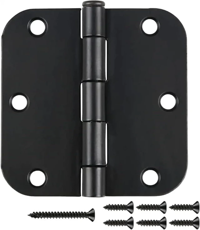 Alt view image 7 of 7 - 6 Pack Matte Black Interior Door Hinges, 3.5" x 3.5" with 5/8" Radius, Heavy-Duty Round Hinge with Removable Pin for Bedroom Office Farm Shed Gate Greenhouse Vent Window