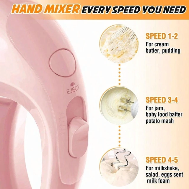 Alt view image 2 of 6 - Handmixer Electric Handheld 5 Speed Portable Kitchen Mixer Electric with 5 Stainless Steel Accessories Whisk Food Beater for Whipping Mixing Cookies