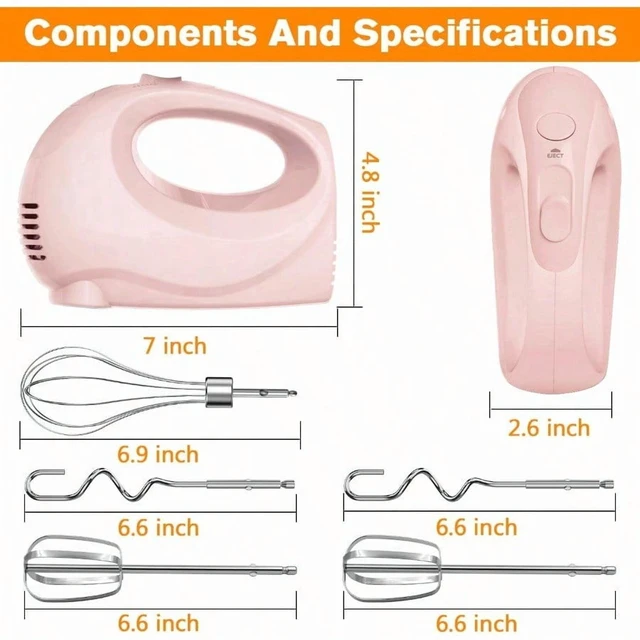 Alt view image 3 of 6 - Handmixer Electric Handheld 5 Speed Portable Kitchen Mixer Electric with 5 Stainless Steel Accessories Whisk Food Beater for Whipping Mixing Cookies