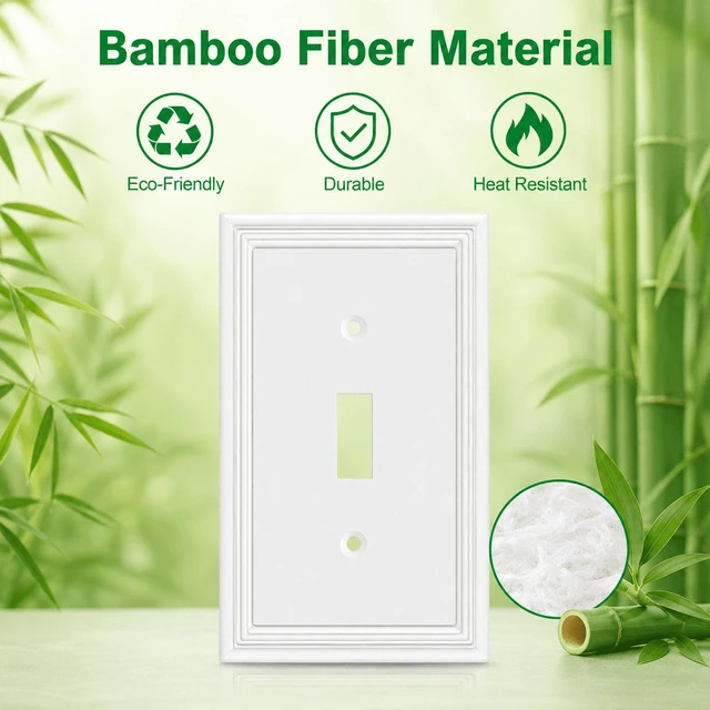 Alt view image 3 of 7 - C White Decorative Single Toggle Light Switch Covers Wall Plate, Natural Material Switch Plate Covers - Modern Style (1 Gang Toggle 4 Pack)