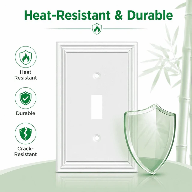 Alt view image 4 of 7 - C White Decorative Single Toggle Light Switch Covers Wall Plate, Natural Material Switch Plate Covers - Modern Style (1 Gang Toggle 4 Pack)