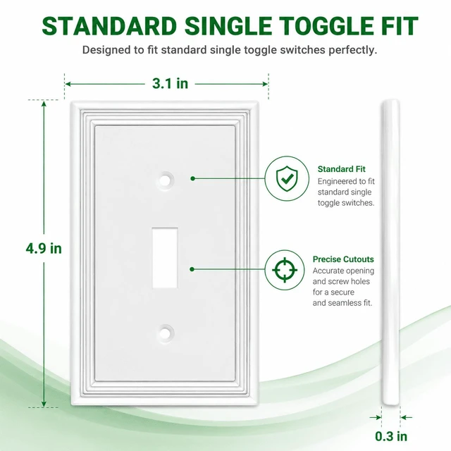 Alt view image 5 of 7 - C White Decorative Single Toggle Light Switch Covers Wall Plate, Natural Material Switch Plate Covers - Modern Style (1 Gang Toggle 4 Pack)
