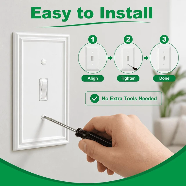 Alt view image 6 of 7 - C White Decorative Single Toggle Light Switch Covers Wall Plate, Natural Material Switch Plate Covers - Modern Style (1 Gang Toggle 4 Pack)