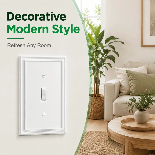 Alt view image 7 of 7 - C White Decorative Single Toggle Light Switch Covers Wall Plate, Natural Material Switch Plate Covers - Modern Style (1 Gang Toggle 4 Pack)
