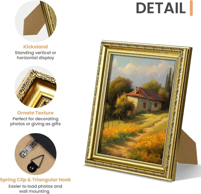 Alt view image 4 of 5 - CozyNestFinds 8x10 Picture Frame with Real Glass, Ornate Vintage 8 x 10 Photo Frames for Wall Decor or Tabletop Display, Gold, 2 Pack