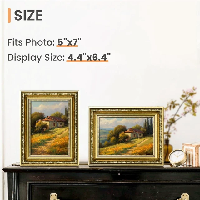 Alt view image 3 of 7 - CozyNestFinds 5x7 Picture Frame with Real Glass, Ornate Vintage 5 x 7 Photo Frames for Wall Decor or Tabletop Display, Gold, 2 Pack
