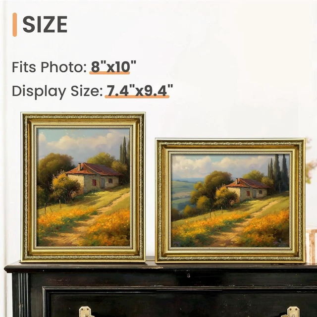 Alt view image 7 of 7 - CozyNestFinds 5x7 Picture Frame with Real Glass, Ornate Vintage 5 x 7 Photo Frames for Wall Decor or Tabletop Display, Gold, 2 Pack