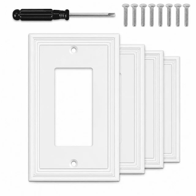 Main image of C White Decorative Single Decorator Switch Covers Wall Plate, Natural Material Rocker Switch Plates Outlet Covers for Receptacle, GFCI Outlet, Dimmer - Modern Style (1 Gang Decorator 4 Pack)