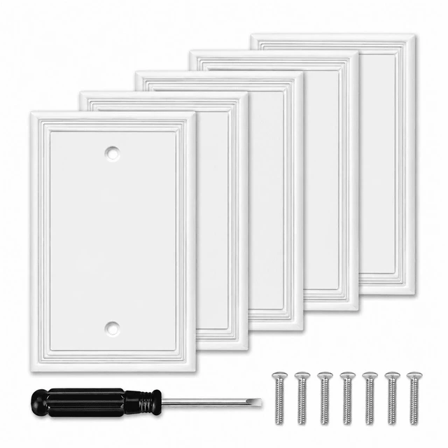 Main image of C White Decorative Single Blank Light Switch Covers Wall Plate, Natural Material Switch Plates Outlet Covers - Modern Style (1 Gang Blank 4 Pack)