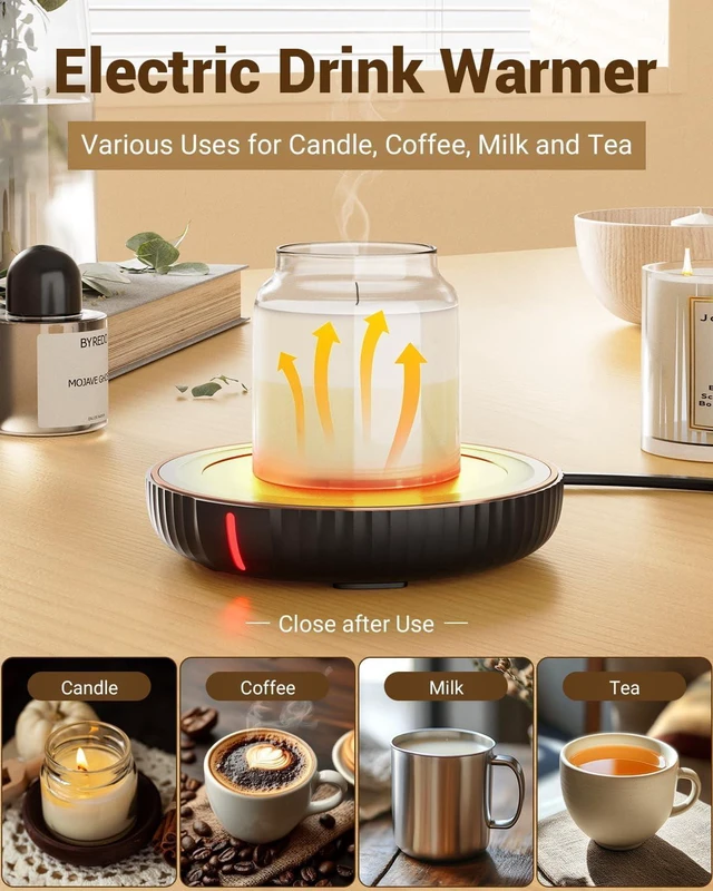 Alt view image 2 of 6 - KitchenKey Large Candle Warmer Plate - Coffee Cup Mug Warmer for Desk, Candle Melter, Electric Mug Heater for Beverages, Milk & Tea, Coffee Accessories Ideal Gifts Keep Cup Warm (Black)